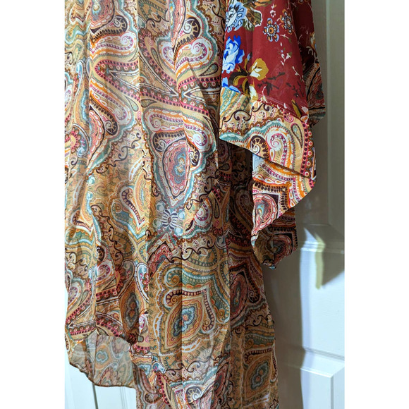 Umgee Sheer Long Paisley Floral Boho Kimono in Berry Mix Plus Size XL/1XL - Picture 14 of 16